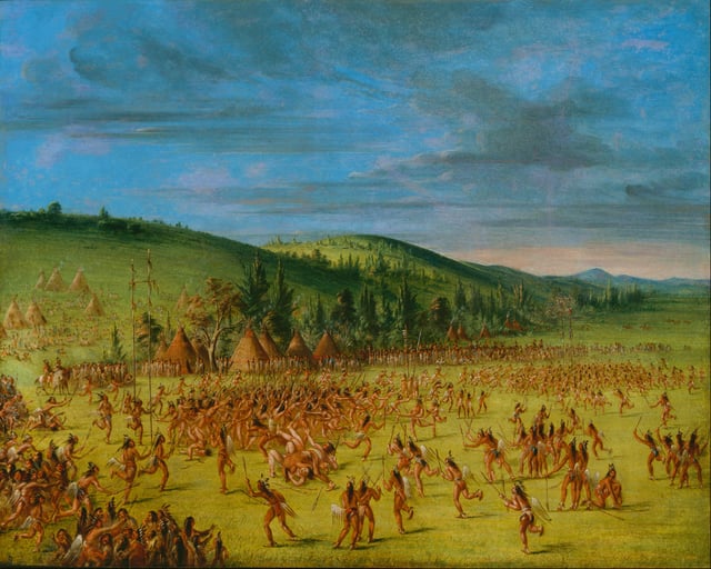 Ball-play of the Choctaw – ball up by George Catlin, circa 1846–1850