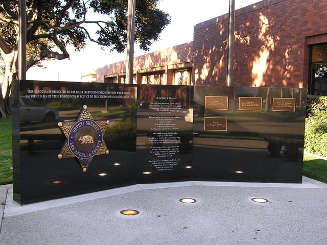 Memorial to deputies killed on duty. Located outside the LASD Lakewood Station.