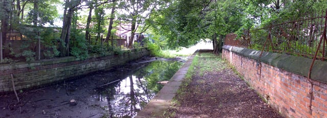 The canal north of Agecroft Road, in water at this point. The towpath here was cleared of overgrowth in 2007.