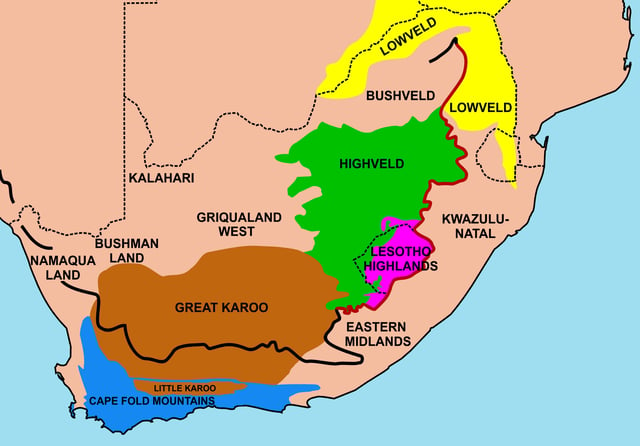 Important geographical regions in South Africa.