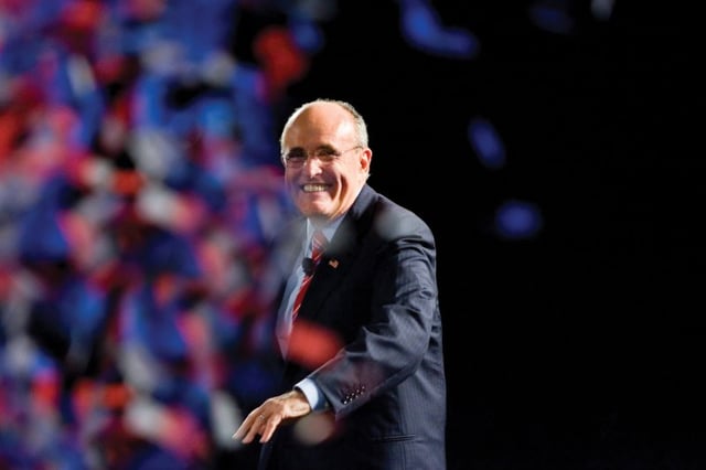Giuliani at a rally at San Diego State University in August 2007 when polls showed him as the front-runner for the Republican party's nomination