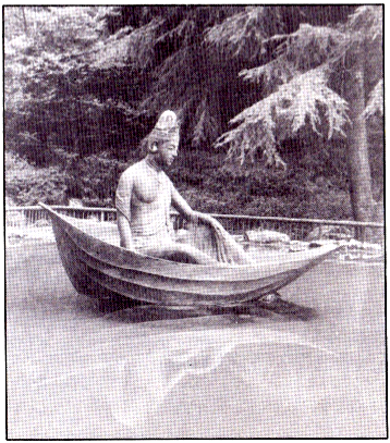 The statue memorializing Dōgen's vision of Avalokiteshvara at a pond in Eihei-ji, Japan.