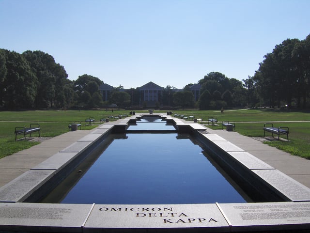 Administration building, seen from end of reflecting pool