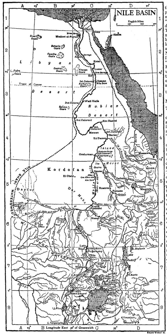 A map of the Nile c. 1911, a time when its entire primary course ran through British occupations, condominiums, colonies, and protectorates