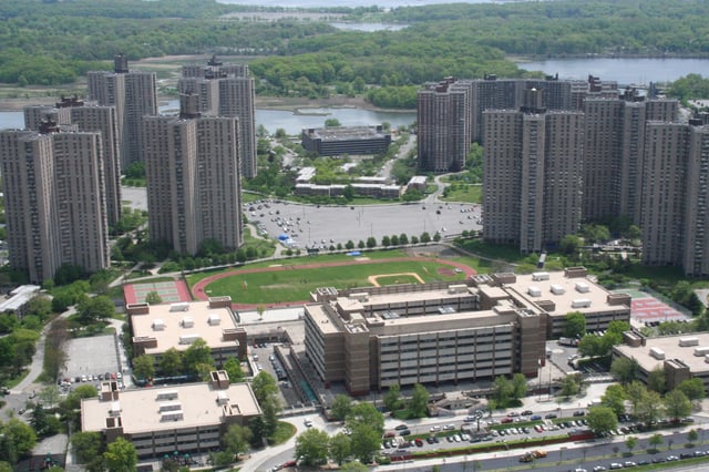 Aerial view in 2009, with Harry S Truman High School in foreground