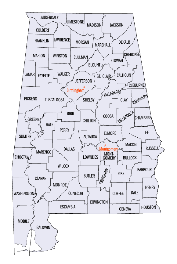 Alabama counties (clickable map)