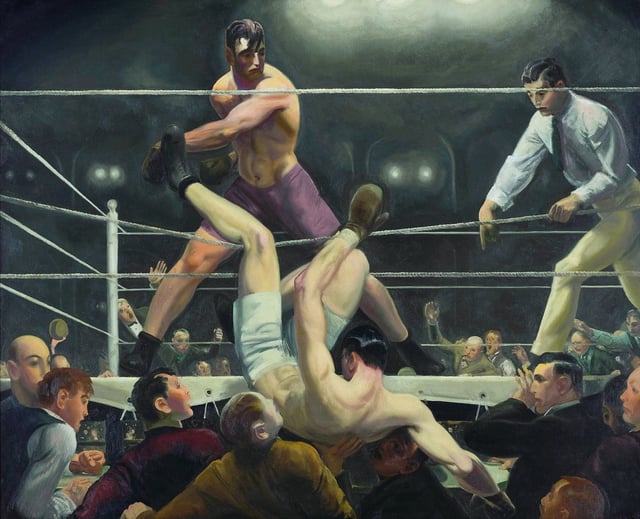 Firpo sending Dempsey outside the ring; painting by George Bellows.