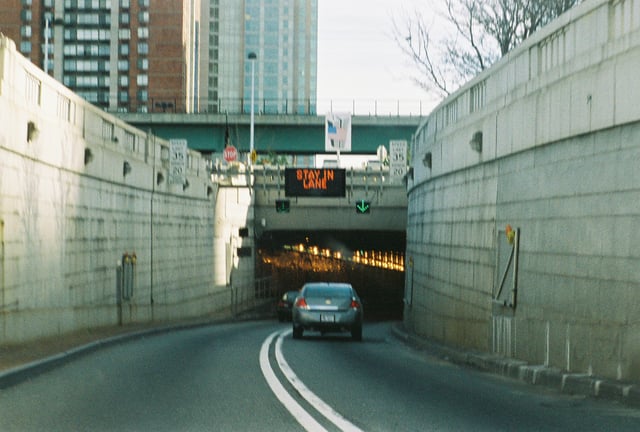 Entrance to the Holland Tunnel, which carries high amounts of vehicular traffic from New Jersey to Lower Manhattan