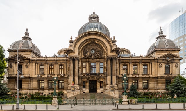 The CEC Palace is situated on Bucharest's Victory Avenue.