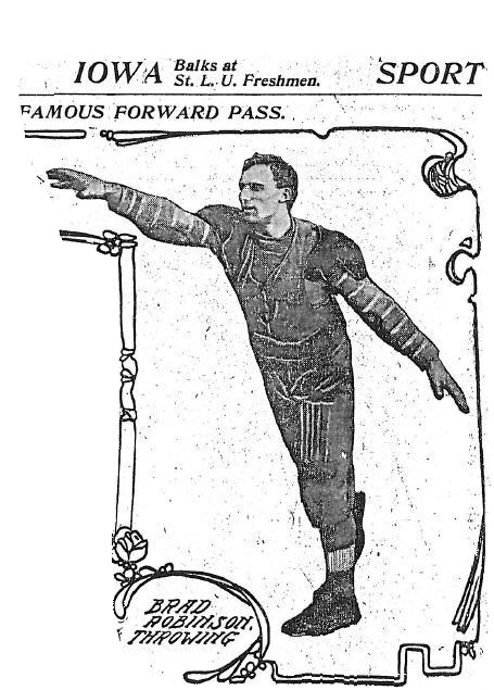 1906 St. Louis Post-Dispatch photograph of Brad Robinson, who threw the first legal forward pass and was the sport's first triple threat