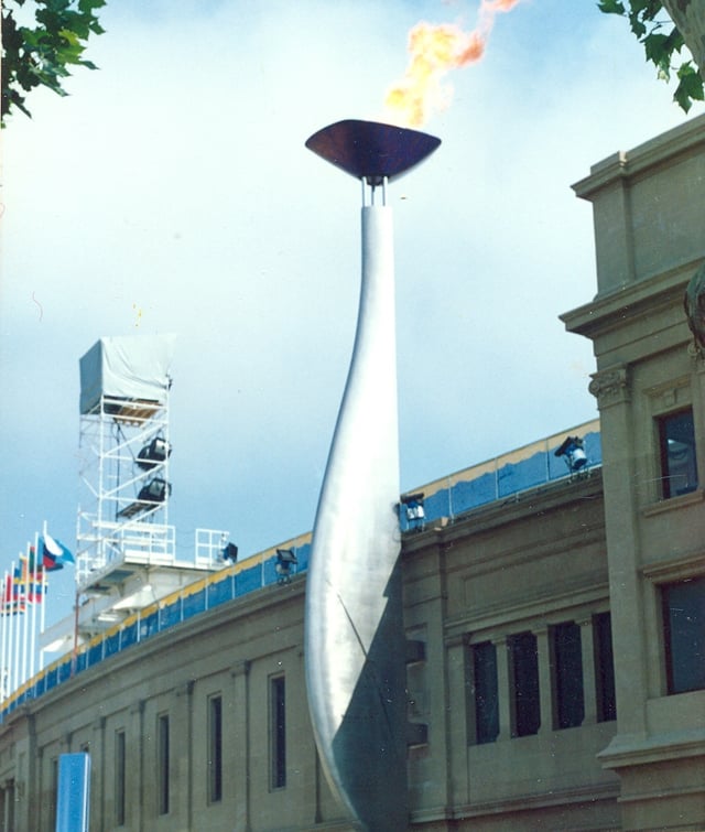 The Olympic flame in the Olympic Stadium Lluís Companys of Barcelona during the 1992 Summer Olympics