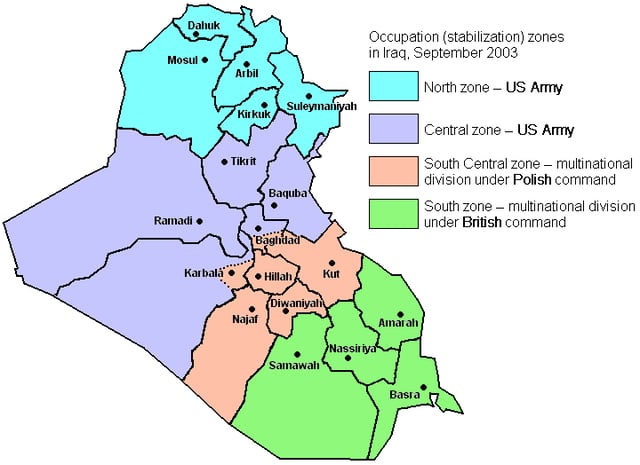 Occupation zones in Iraq as of September 2003
