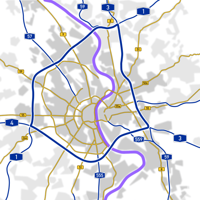 Major roads through and around Cologne