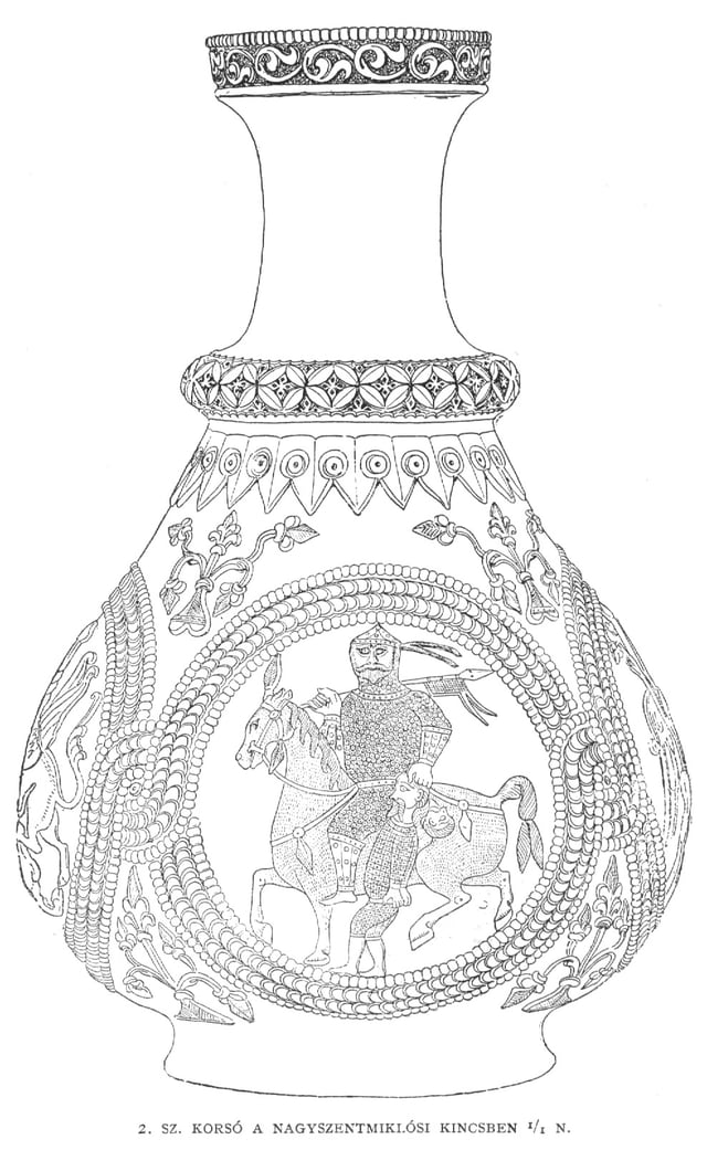 Ewer from the Treasure of Nagyszentmiklós showing an early medieval steppe warrior with captive