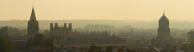 The spires of Oxford facing Christ Church to the south (Christ Church Cathedral on the left and Tom Tower on the right)