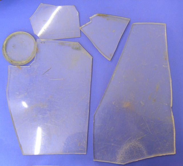 Pieces of perspex the windscreen of a German plane shot down during World War II