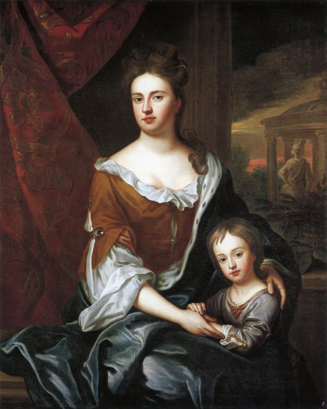 Anne with her son Prince William, Duke of Gloucester, in a painting from the school of Sir Godfrey Kneller, circa 1694