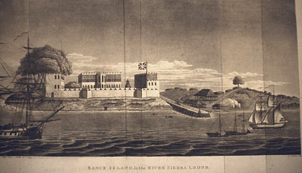 Bunce Island, 1805, during the period the slave factory was run by John and Alexander Anderson