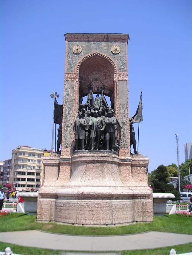 The Republic Monument, crafted by the renowned Italian sculptor Pietro Canonica, is located at the Taksim Square in Istanbul.
