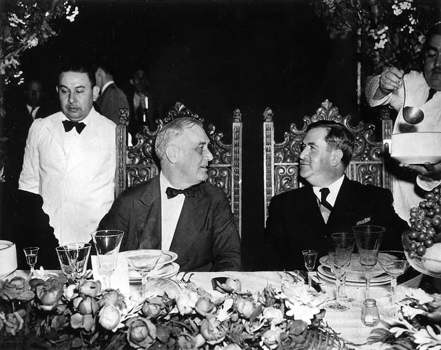 U.S. President Franklin D. Roosevelt having dinner with Mexican President Manuel Ávila Camacho in Monterrey, Mexico