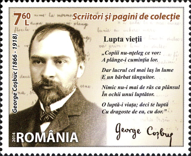 George Coșbuc on a 2014 Romanian stamp