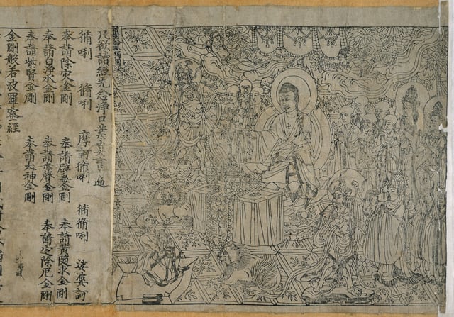 The Chinese Diamond Sutra, the oldest known dated printed book in the world, printed in the 9th year of Xiantong Era of the Tang Dynasty, or 868 CE. British Library.