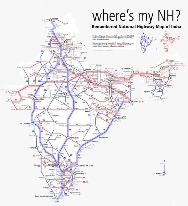 Schematic map of National Highways in India