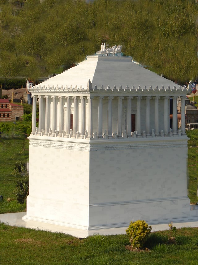 The Mausoleum at Halicarnassus, one of the Seven wonders of the ancient world, was built by Greek architects for the local Persian satrap of Caria, Mausolus (Scale model)