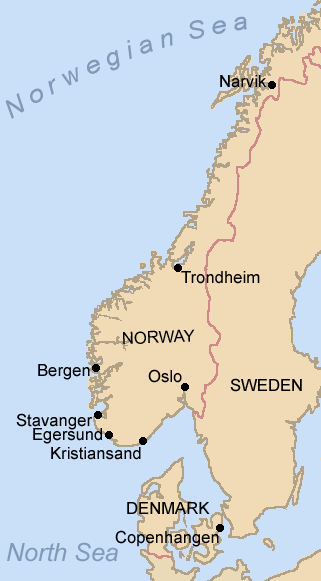 The German landing sites during the initial phase of Operation Weserübung