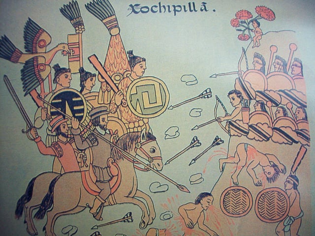 Viceroy don Antonio de Mendoza and Tlaxcalan Indians battle with the Caxcanes in the Mixtón war, 1541-42 in Nueva Galicia.