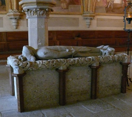 Tomb of Frederick the Quarrelsome, Duke of Austria in the Heiligenkreuz Abbey—he died fighting against the Hungarians in the Battle of the Leitha River on 15 June 1246