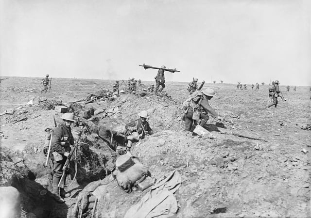 British infantry advance near Ginchy. Photo by Ernest Brooks.