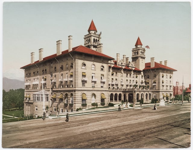 Replacing the 1883 original which burned earlier in the year, the 1898 Antlers Hotel (above) was torn down in 1964.