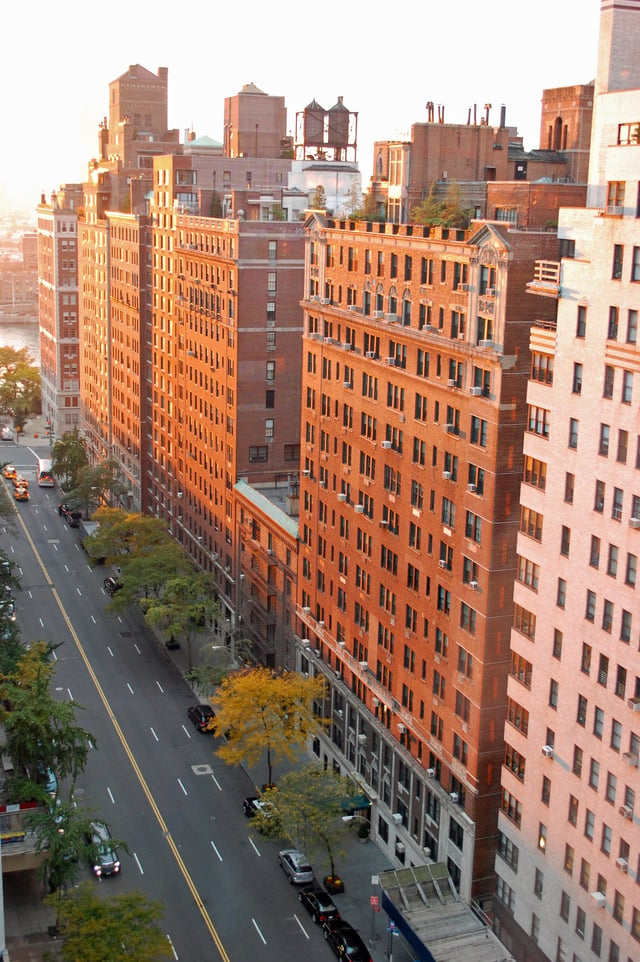Apartment buildings lining the residential stretch of East 57th Street between First Avenue and Sutton Place in New York