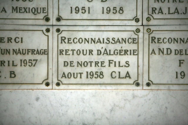 Ex-voto in Notre-Dame de la Garde thanking for the safe return of a son from Algeria, August 1958