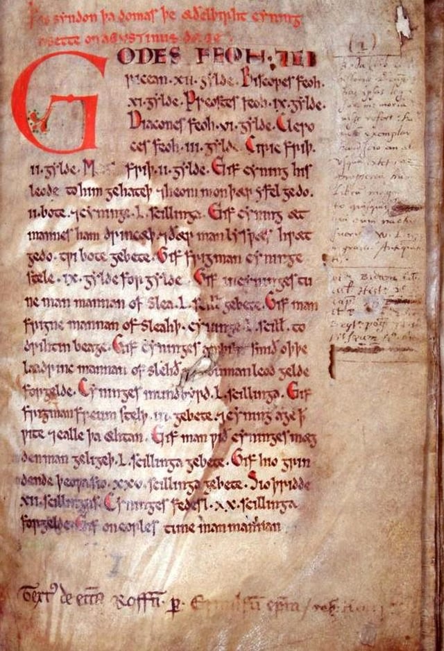 The initial page of Rochester Cathedral Library, MS A.3.5, the Textus Roffensis,