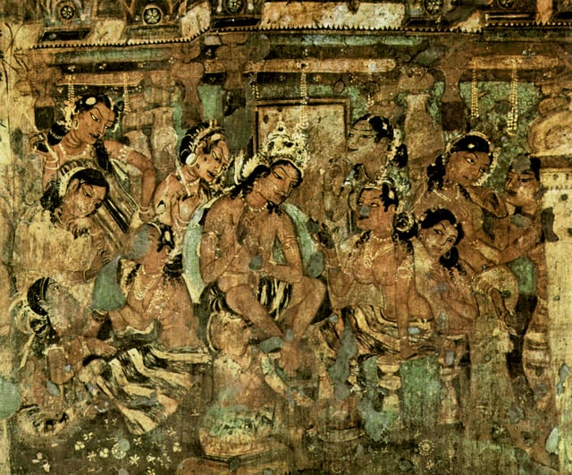 Jataka tales from the Ajanta Caves, present-day Maharashtra, India, 7th century CE.