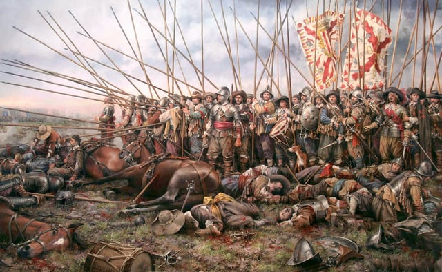 The Battle of Rocroi (1643) marked the end of the supremacy of the Spanish Tercios, painting by Augusto Ferrer-Dalmau picture.