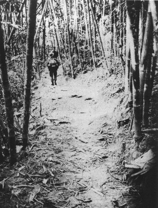 North Vietnamese troops on the Ho Chi Minh trail in Laos, photographed by a hidden SOG recon team.
