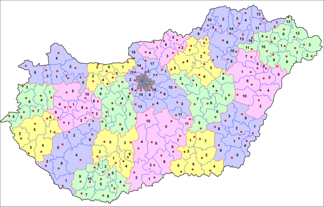 The current 174 administrative districts (járás) of Hungary