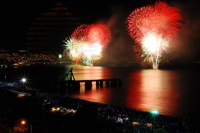Fireworks launched from the sea for New Year's 2007.