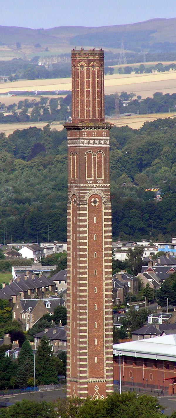 Cox's Stack, a chimney from the former Camperdown Works jute mill. The chimney takes its name from jute baron James Cox who later became Provost of the city
