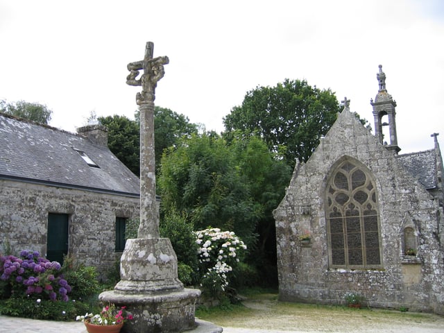 A chapel and a calvary in Locronan, Finistère.