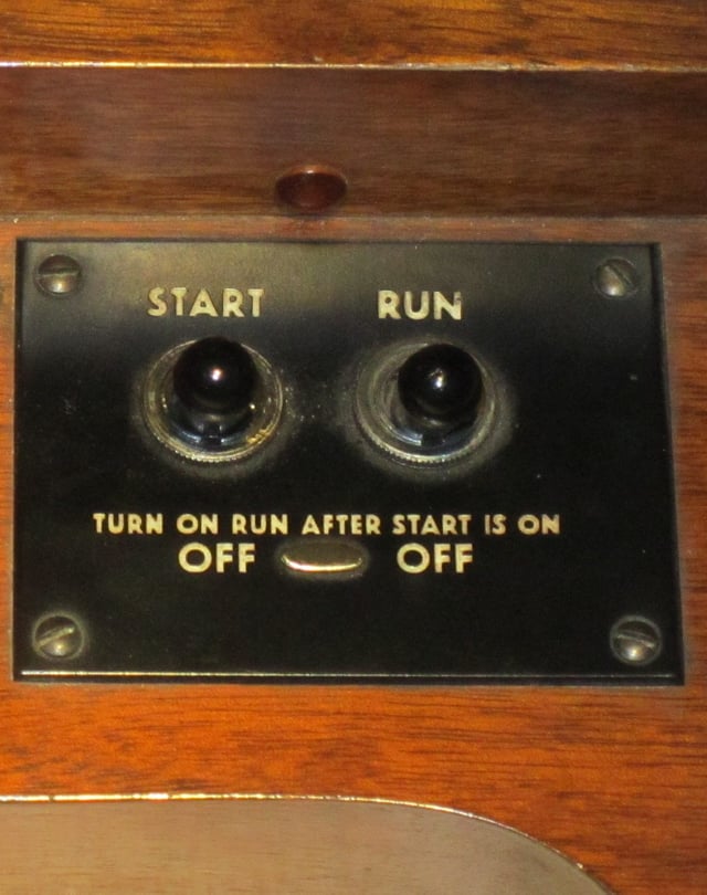 Console Hammond organs such as the B-3 require two switches; "Start" to drive the starter motor and "Run" to drive the main tonewheel generator.