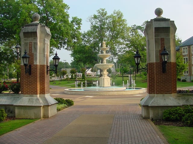 Harrison Plaza at the University of North Alabama in Florence. The school was chartered as LaGrange College by the Alabama Legislature in 1830.