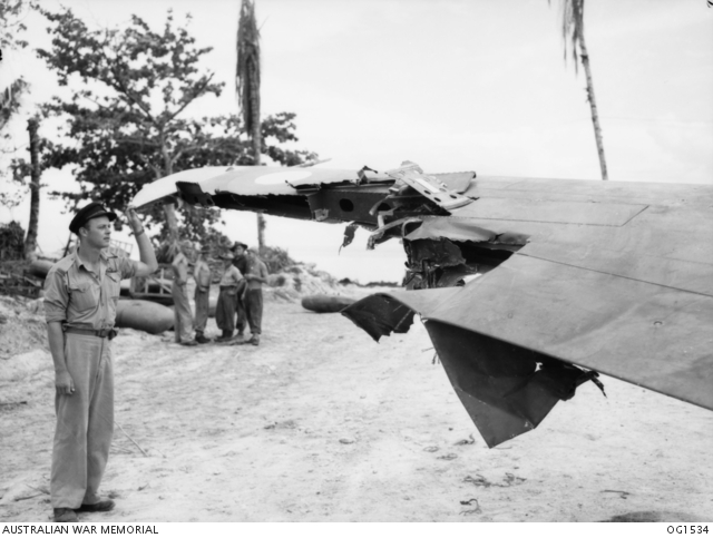 Evidence of the P-40's durability: in 1944 F/O T. R. Jacklin (pictured) flew this No. 75 Squadron RAAF P-40N-5 more than 200 mi (322 km) after the loss of the port aileron and 25% of its wing area, due to a mid-air collision with another P-40N-5.