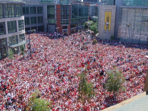 England fans in Manchester during a 2006 FIFA World Cup game shown on the BBC Big Screen