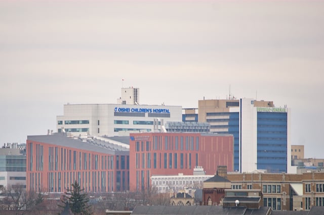View of UB Downtown campus, with Jacobs School of Medicine at center
