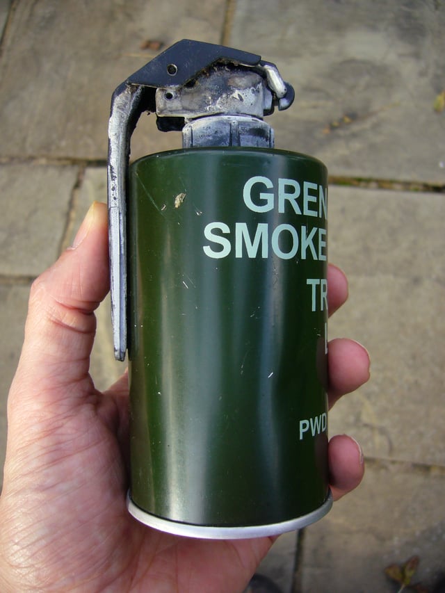 British L83A1 Smoke Grenade manufactured in May 2008. This grenade has already been detonated.