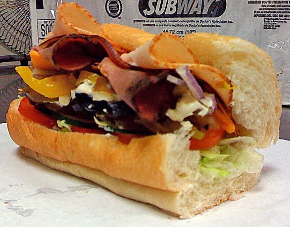 A Subway Club 6" sandwich